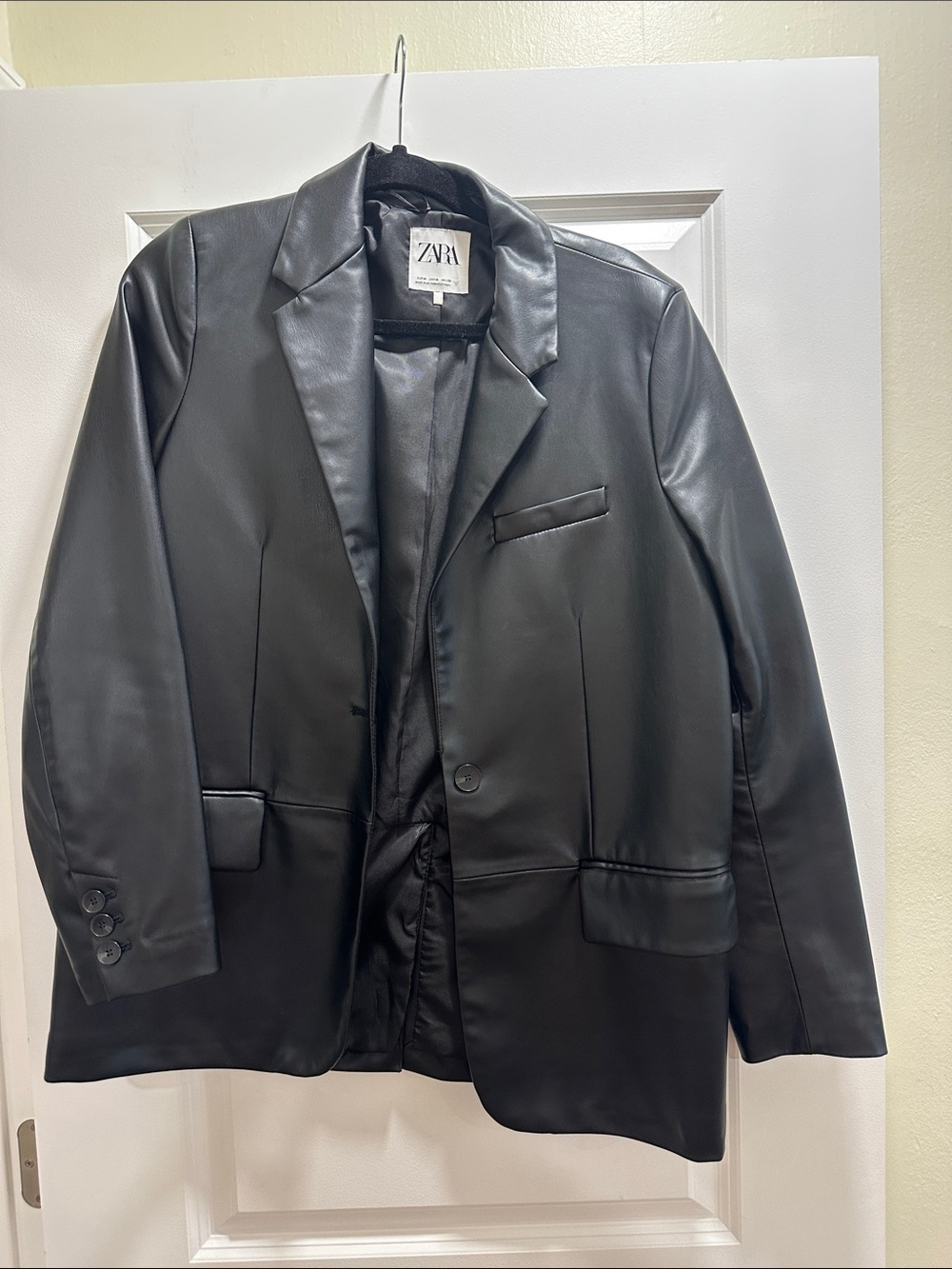ZARA Black Faux Leather Blazer Jacket